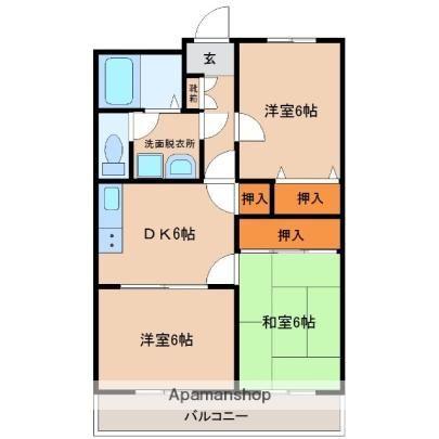 サンヴィラージュⅠ(3DK/2階)の間取り写真