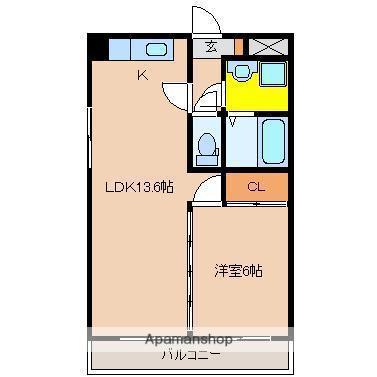 オメガシティ宮崎1(1LDK/6階)の間取り写真