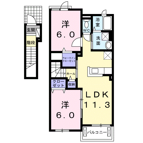 フェリース・なごみ Ⅲ(2LDK/2階)の間取り写真