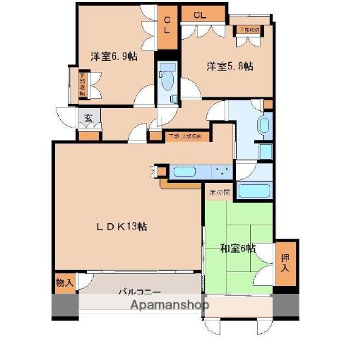 グランドパレス瀬頭(3LDK/9階)の間取り写真