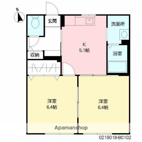 シャイニーウイング(2K/1階)の間取り写真