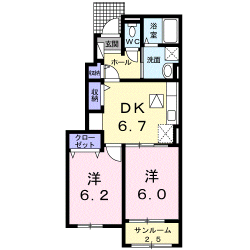 ブリーゼ楓Ⅱ B(2DK/1階)の間取り写真