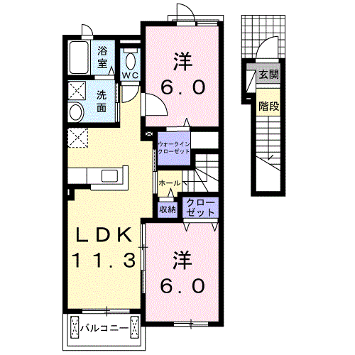 ブリーゼ楓Ⅱ B(2LDK/2階)の間取り写真