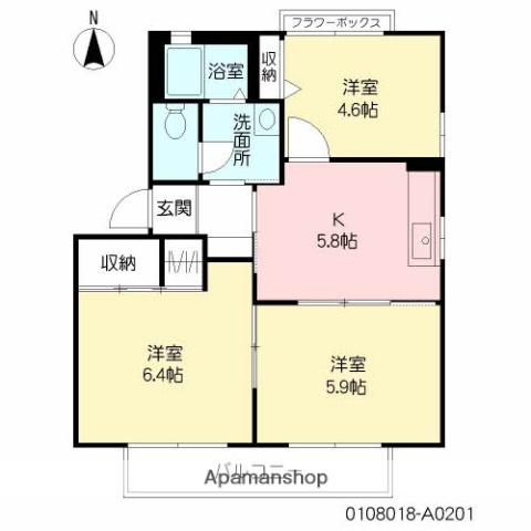 ラメール(3K/2階)の間取り写真