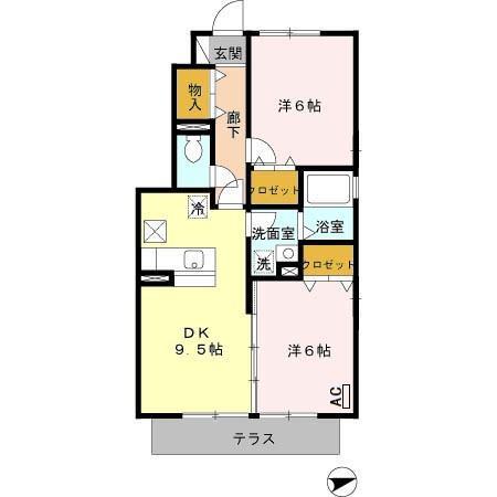 グランドール(2DK/1階)の間取り写真