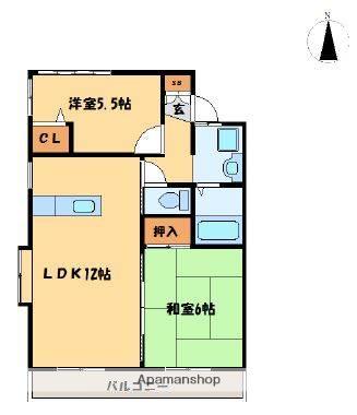 フレグランスタウン住吉6番館(2LDK/2階)の間取り写真