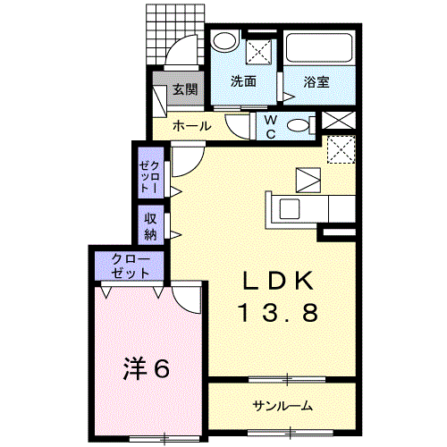 サンリット平原 Ⅱ(1LDK/1階)の間取り写真