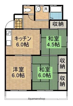 奥野ビル(3DK/4階)の間取り写真
