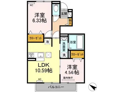 プランドール.I Ⅴ A棟(2LDK/1階)の間取り写真