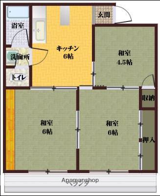トピカF源藤 西(3DK/2階)の間取り写真