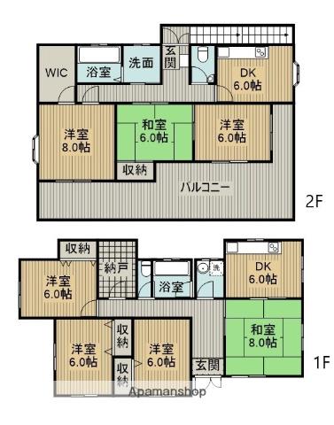 宮崎県宮崎市 2階建 築29年(7DK)の間取り写真