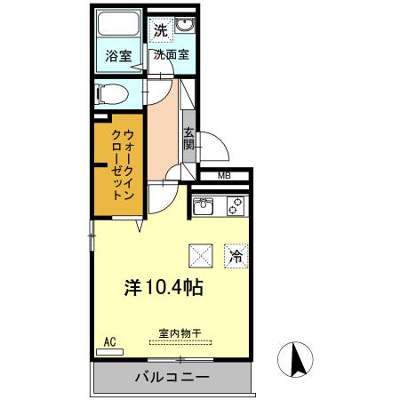 ウエスト ヴィレッジⅡ A棟(ワンルーム/1階)の間取り写真