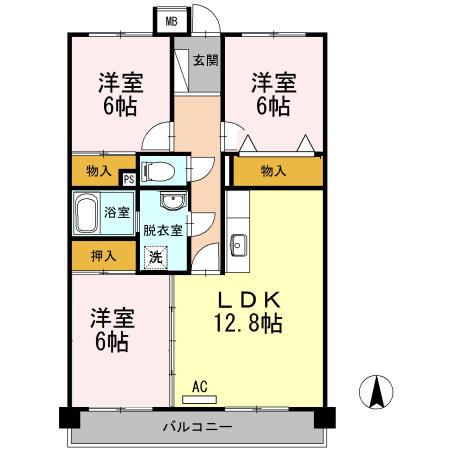 レジデンス17番館(3LDK/2階)の間取り写真