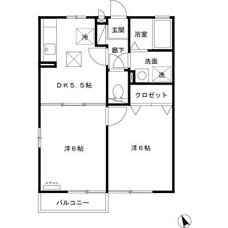 メゾンエトワール B棟(2K/1階)の間取り写真