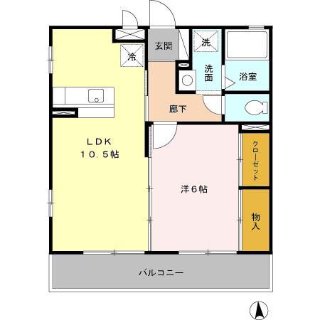 エランビタールSHIOMI(1LDK/2階)の間取り写真