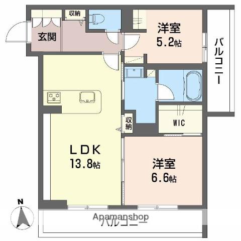 シャーメゾン江平ウエスト(2LDK/2階)の間取り写真