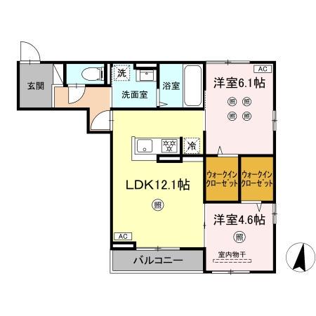 カサグランデ松山(2LDK/1階)の間取り写真