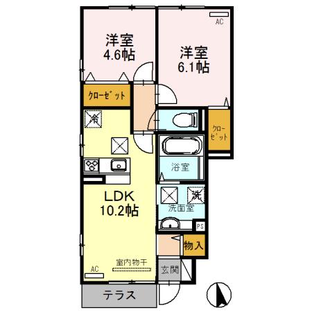 ROOM M(2LDK/1階)の間取り写真
