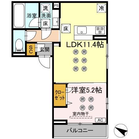 D-RESENA大橋III(1LDK/1階)の間取り写真