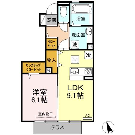 カルミア B棟(1LDK/1階)の間取り写真