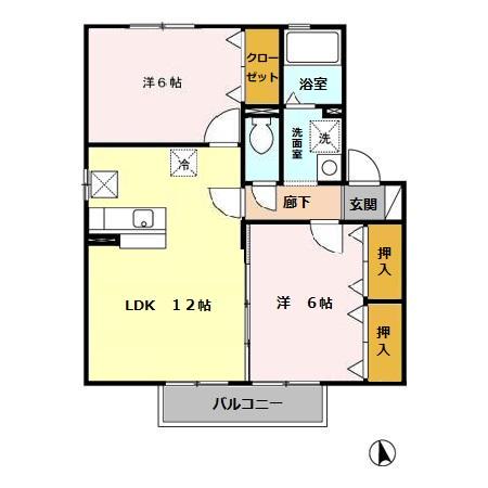 コンチェルト桜 A棟(2LDK/1階)の間取り写真