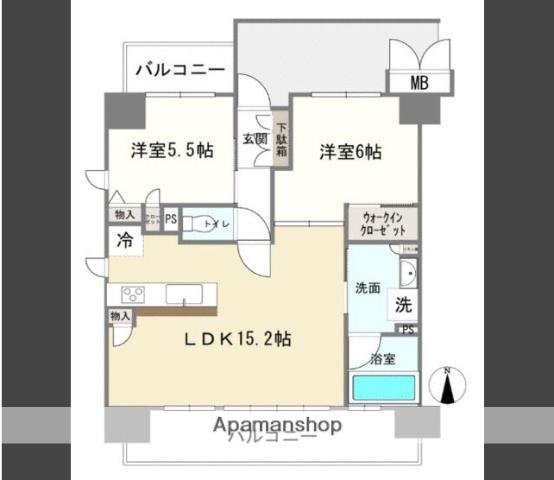 ソルティア宮崎(2LDK/9階)の間取り写真