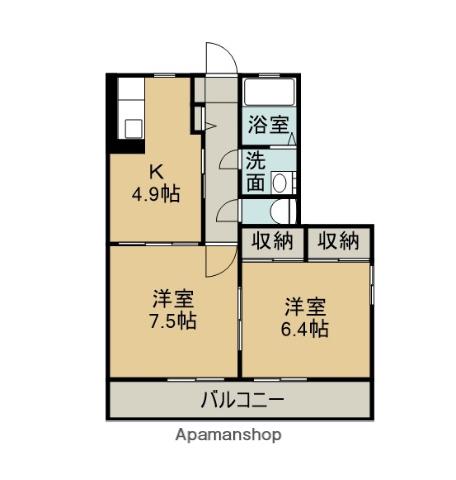 カメリアタウン壱番館(2K/1階)の間取り写真