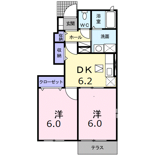 デスパシオ カーサA棟(2DK/1階)の間取り写真