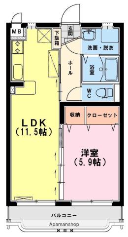 ユーミーグランディK2(1LDK/2階)の間取り写真