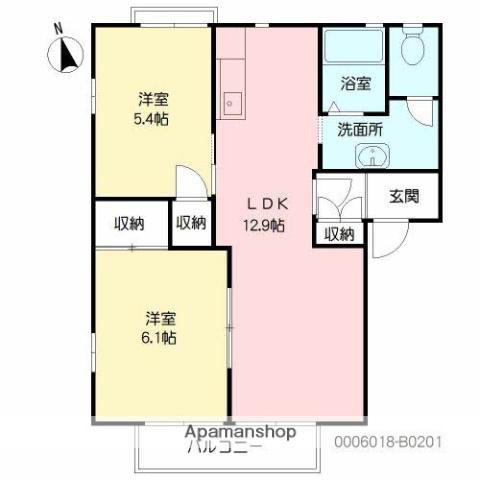フォンテ月見ヶ丘(2LDK/2階)の間取り写真
