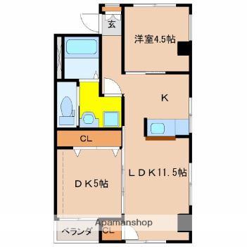 ファーストライフ江平(2LDK/4階)の間取り写真
