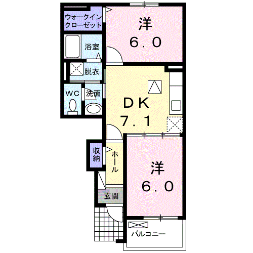 グランソレイユ(2DK/1階)の間取り写真