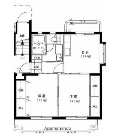 ハーベスト1号館(2DK/2階)の間取り写真