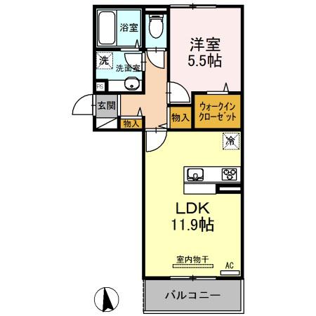 アルモニー B棟(1LDK/3階)の間取り写真