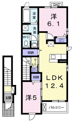エアリーセレノ Ⅰ(2LDK/2階)の間取り写真
