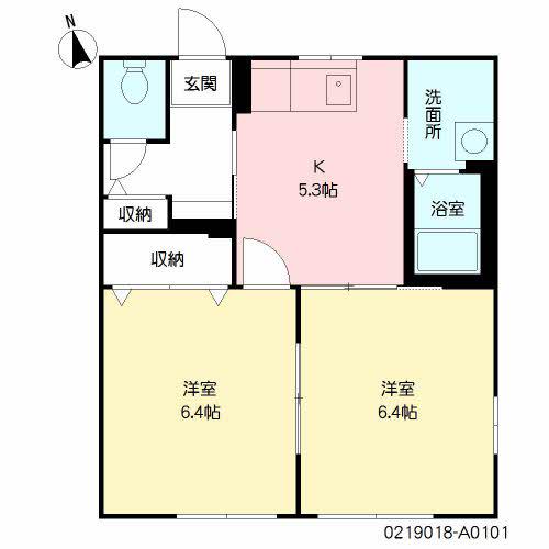 シャイニー・ウイング A棟(2K/1階)の間取り写真