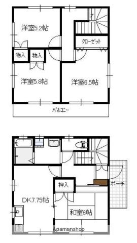 日南線 宮崎駅 バス乗車時間：15分 原バス停で下車 徒歩9分 2階建 築24年(4DK)の間取り写真