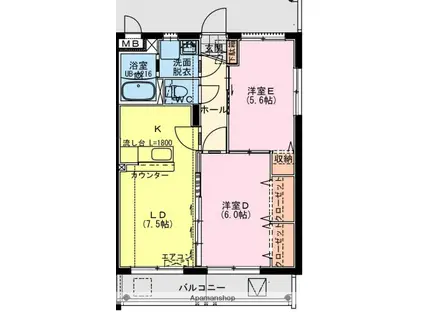 高鍋町持田YMマンション(2LDK/3階)の間取り写真