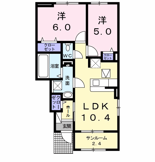 グランブルー高鍋 A(2LDK/1階)の間取り写真