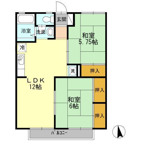 セジュール浜津(2LDK/2階)の間取り写真