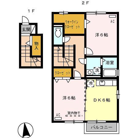 セジュール浜津Ⅱ(2DK/2階)の間取り写真