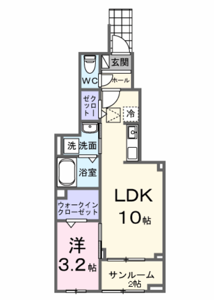 エアリーみとよ Ⅱ(1LDK/1階)の間取り写真
