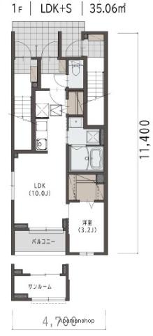 マリベール ラ メール(1LDK/1階)の間取り写真