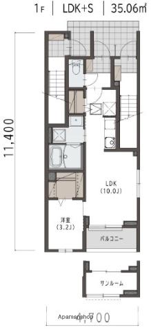 マリベール ラ メール(1LDK/1階)の間取り写真