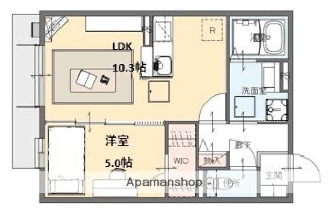 エスポワールタカムラⅡ(1LDK/2階)の間取り写真