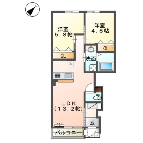 CHALEUR K(2LDK/1階)の間取り写真