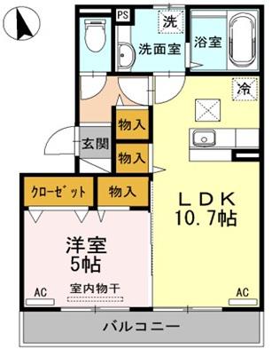ルナージュ A棟(1LDK/1階)の間取り写真