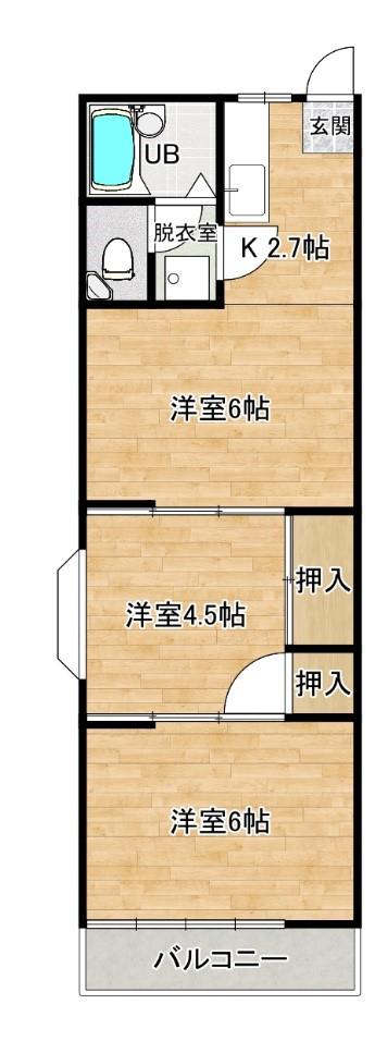 三股グリーンガーデン(3K/2階)の間取り写真