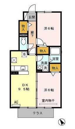 ローズコート夢 B棟(2DK/1階)の間取り写真