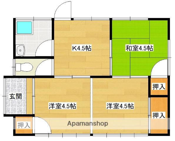 日豊本線 三股駅 バス乗車時間：5分 植木バス停で下車 徒歩10分 1階建 築44年(3DK)の間取り写真